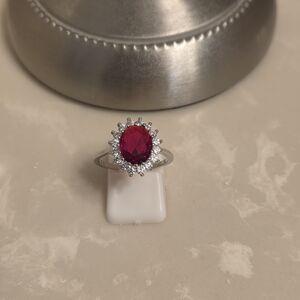 Silver CZ and Pink Sapphire Ring Size 8